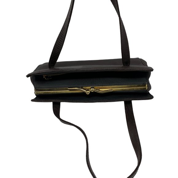 Vintage 1960s Leather Purse Chocolate Brown Faux Snakeskin Randley Handbag - Picture 5 of 15